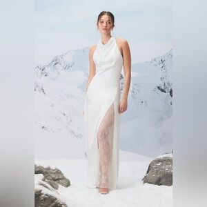 Lulus Concetta Ivory Satin Lace Halter Maxi Dress